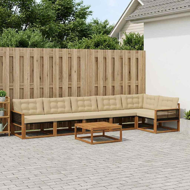 Udendørs sofagruppe med pude 7 pcs Naturlig og Beige