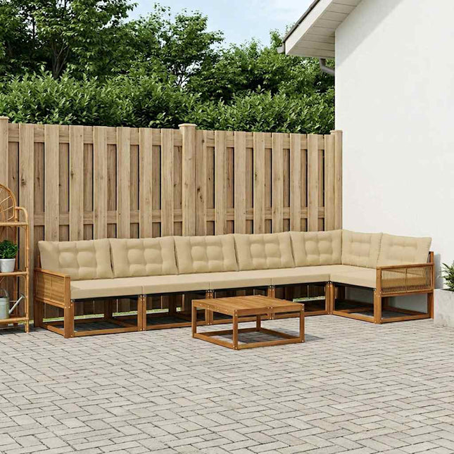 Udendørs sofagruppe med pude 7 pcs Naturlig og Beige