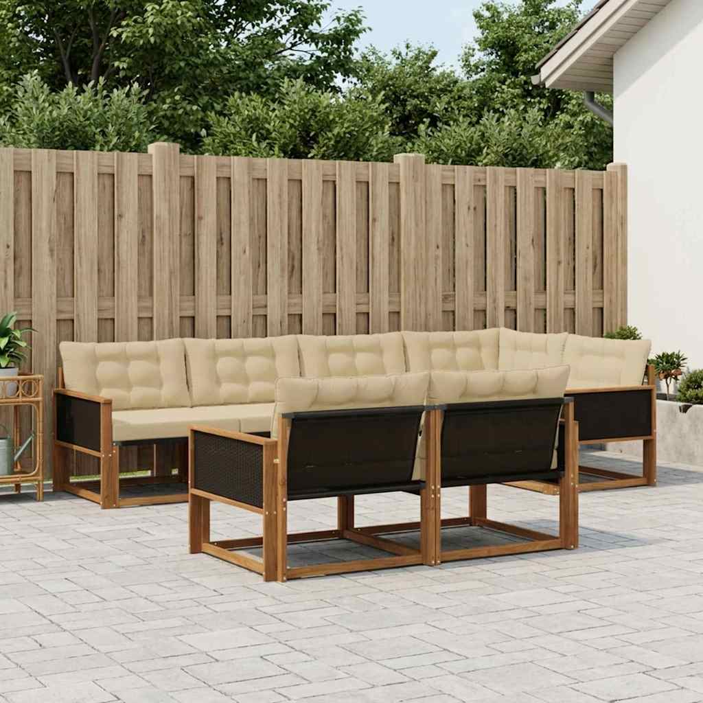 Udendørs sofagruppe med pude 7 pcs Naturlig og Beige