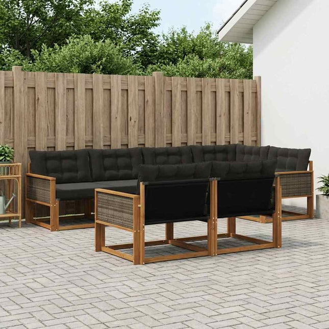 Udendørs sofagruppe med pude 7 pcs Naturfarvet og sort