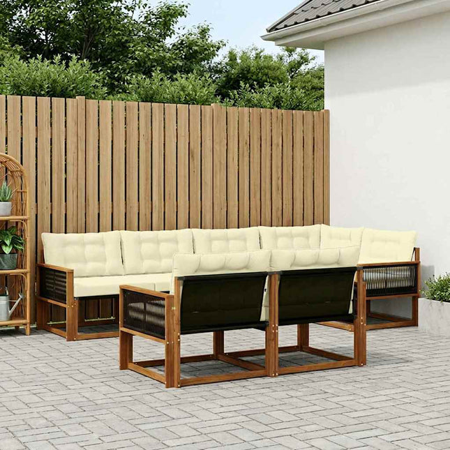 Udendørs sofagruppe med pude 7 pcs Naturlig og Fløde