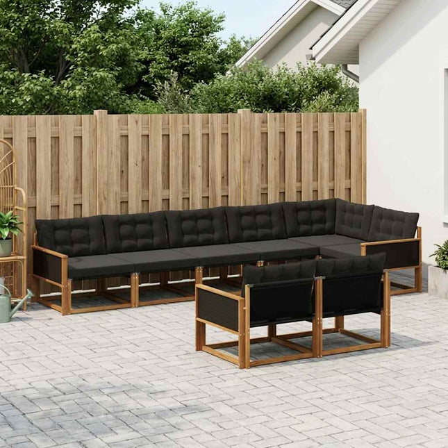 Udendørs sofagruppe med pude 8 pcs Naturfarvet og sort