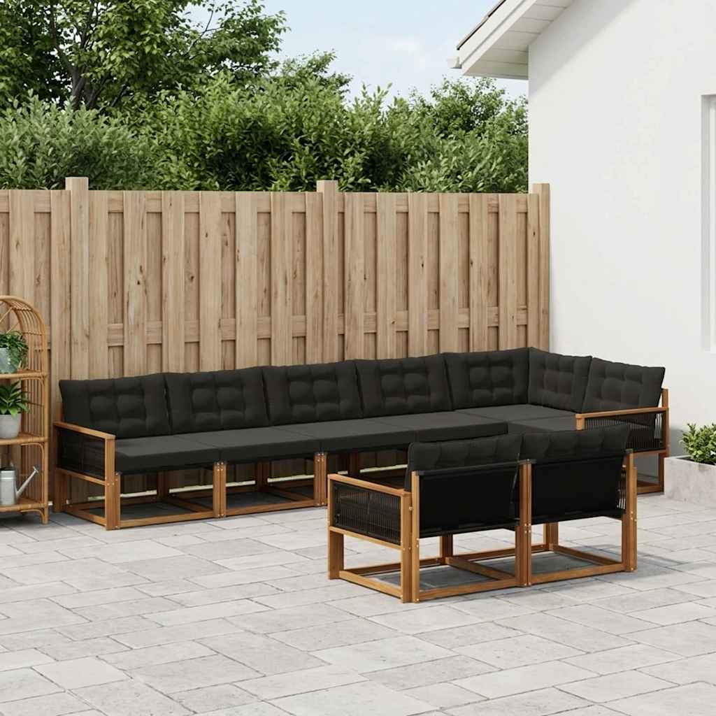 Udendørs sofagruppe med pude 8 pcs Naturfarvet og sort