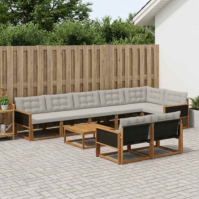Udendørs sofagruppe med pude 9 pcs Naturfarvet og lysegrå