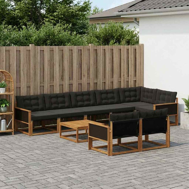 Udendørs sofagruppe med pude 9 pcs Naturfarvet og sort