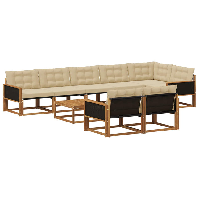 Udendørs sofagruppe med pude 9 pcs Naturlig og Beige