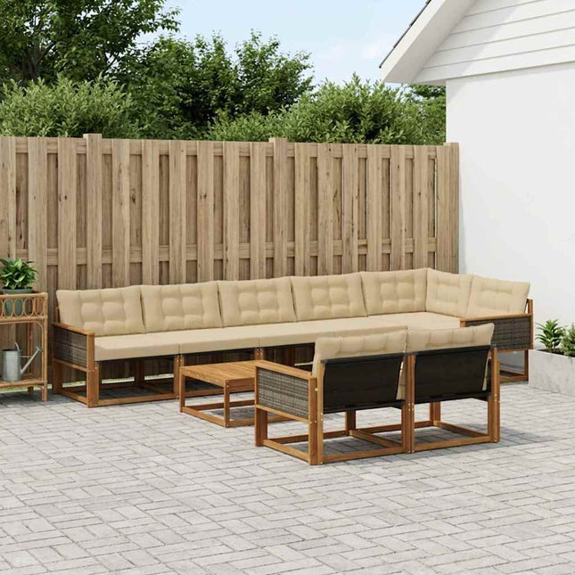 Udendørs sofagruppe med pude 9 pcs Naturlig og Beige