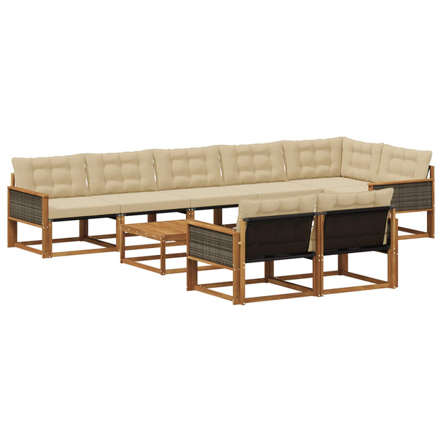 Udendørs sofagruppe med pude 9 pcs Naturlig og Beige