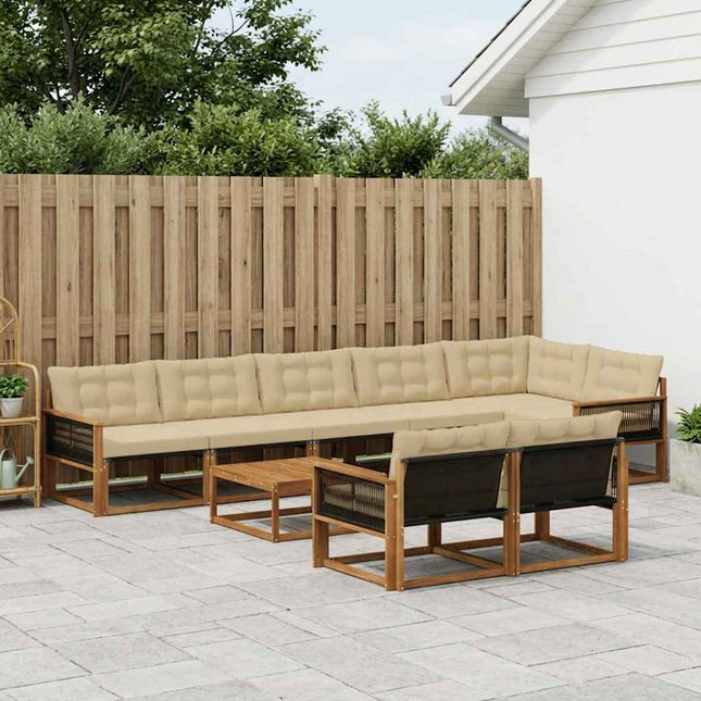 Udendørs sofagruppe med pude 9 pcs Naturlig og Beige