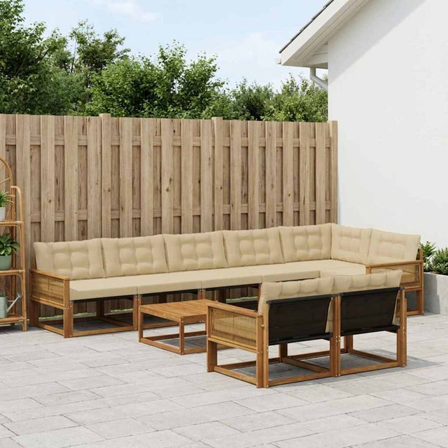 Udendørs sofagruppe med pude 9 pcs Naturlig og Beige