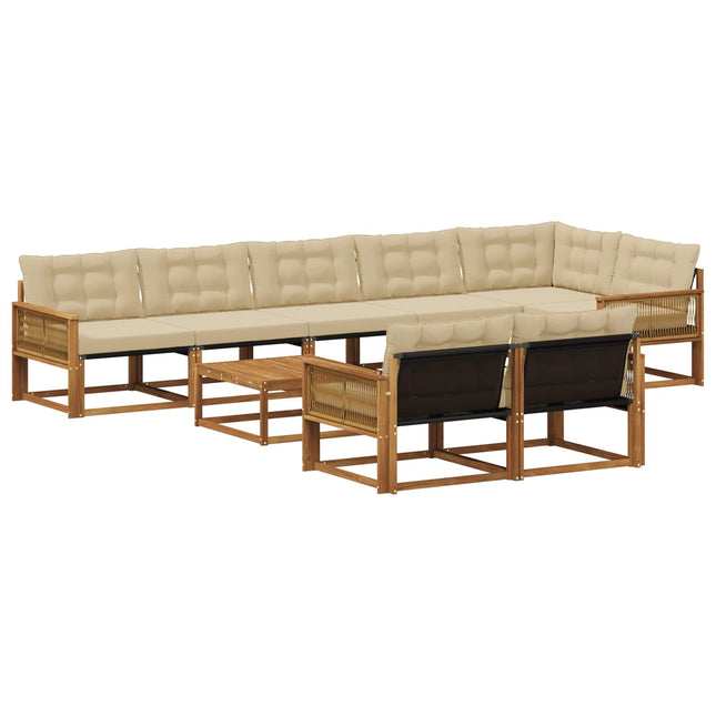 Udendørs sofagruppe med pude 9 pcs Naturlig og Beige