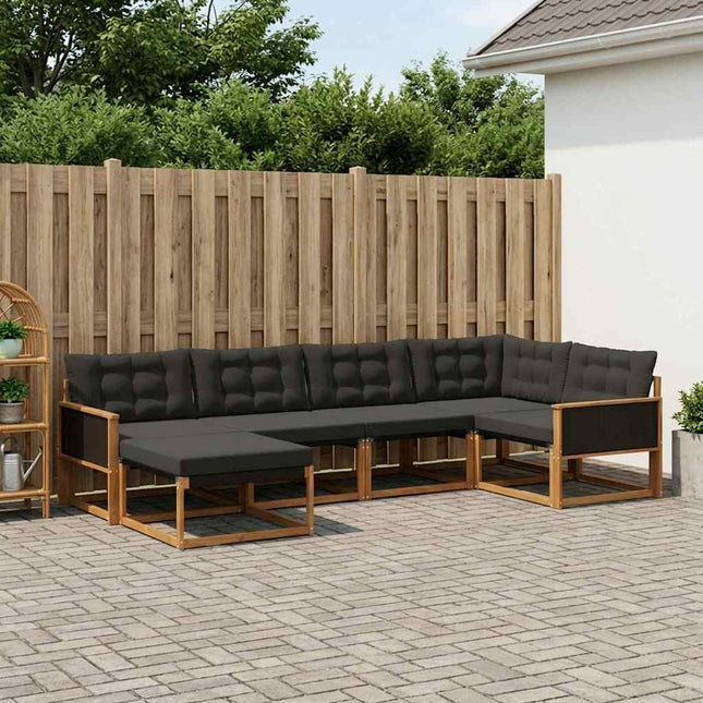 Udendørs sofagruppe med pude 6 pcs Naturfarvet og sort