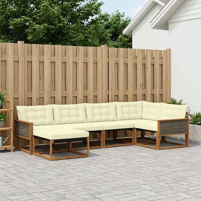Udendørs sofagruppe med pude 6 pcs Naturlig og Fløde