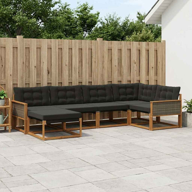 Udendørs sofagruppe med pude 6 pcs Naturfarvet og sort