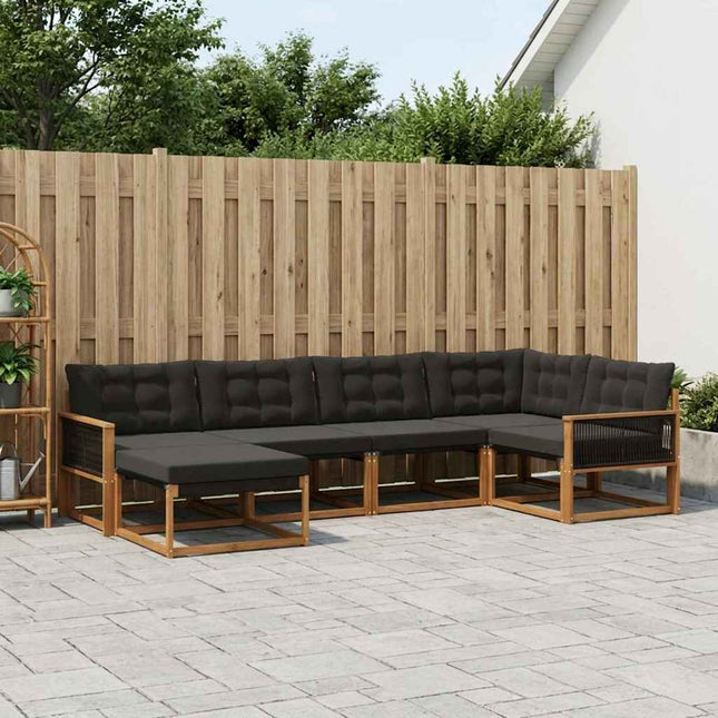 Udendørs sofagruppe med pude 6 pcs Naturfarvet og sort