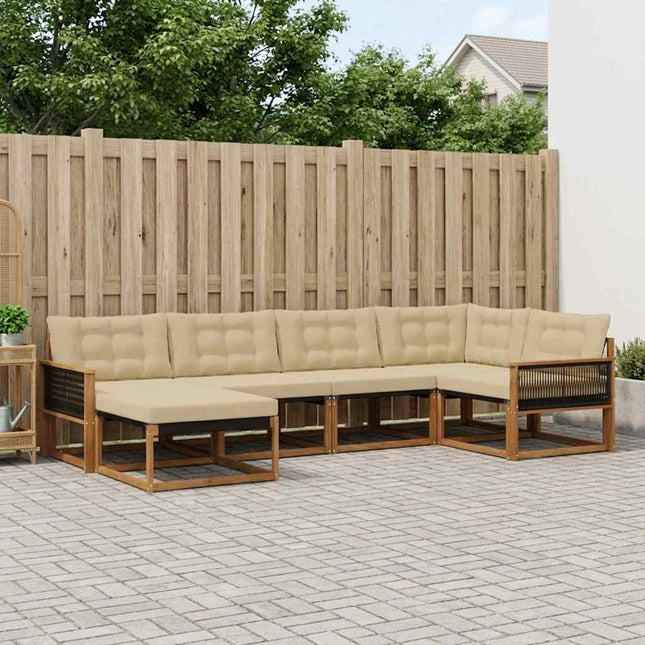 Udendørs sofagruppe med pude 6 pcs Naturlig og Beige