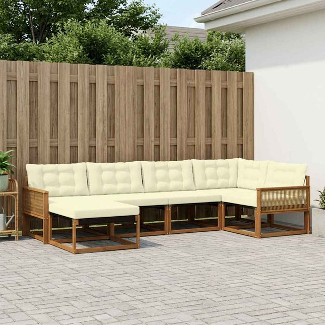 Udendørs sofagruppe med pude 6 pcs Naturlig og Fløde