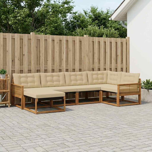 Udendørs sofagruppe med pude 6 pcs Naturlig og Beige