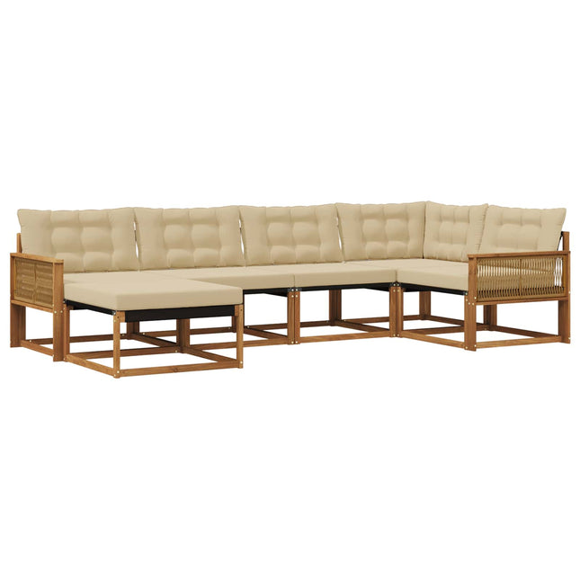 Udendørs sofagruppe med pude 6 pcs Naturlig og Beige
