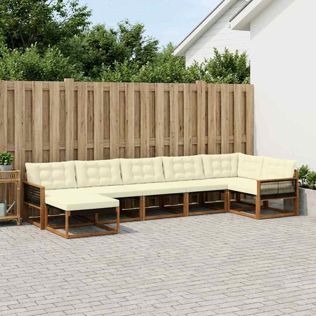 Udendørs sofagruppe med pude 7 pcs Naturlig og Fløde