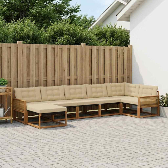 Udendørs sofagruppe med pude 7 pcs Naturlig og Beige