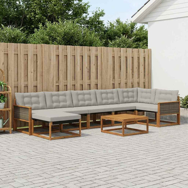 Udendørs sofagruppe med pude 8 pcs Naturfarvet og lysegrå