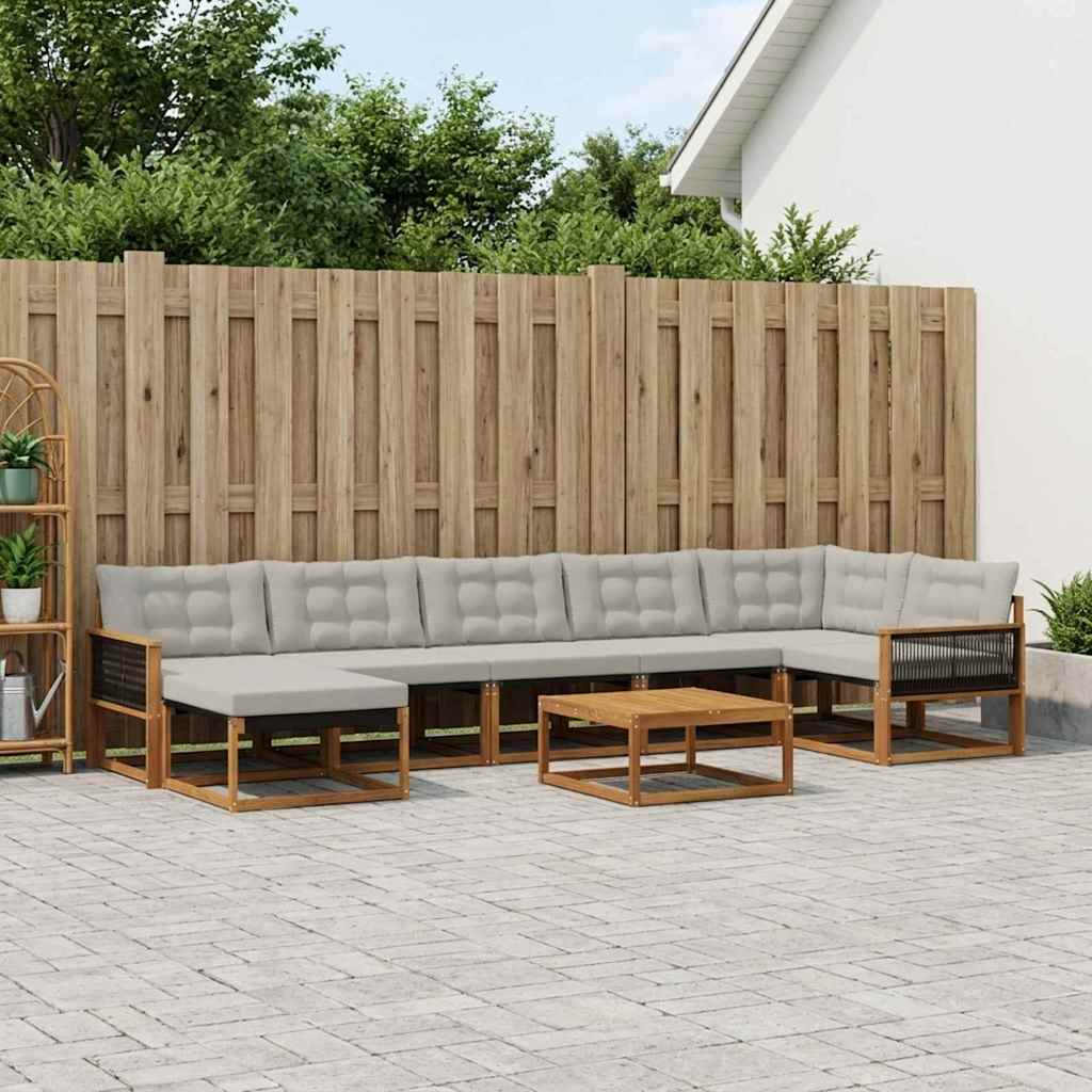 Udendørs sofagruppe med pude 8 pcs Naturfarvet og lysegrå