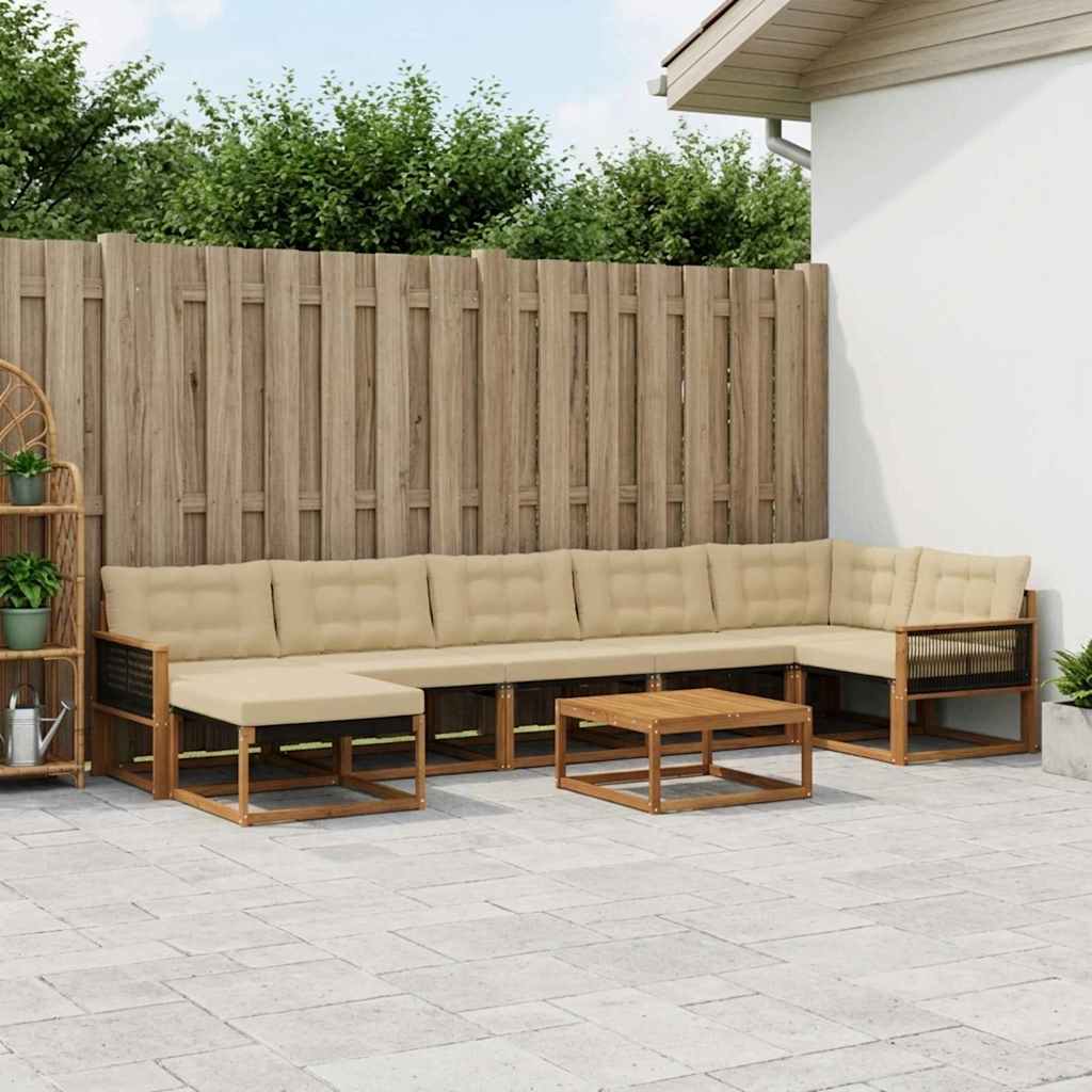 Udendørs sofagruppe 8 pcs Naturlig og Beige Massivt Akacietræ