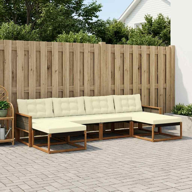 Udendørs sofagruppe med pude 6 pcs Naturlig og Fløde