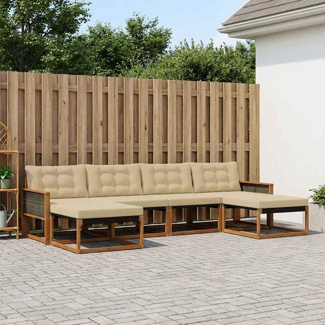 Udendørs sofagruppe med pude 6 pcs Naturlig og Beige