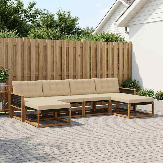 Udendørs sofagruppe med pude 6 pcs Naturlig og Beige