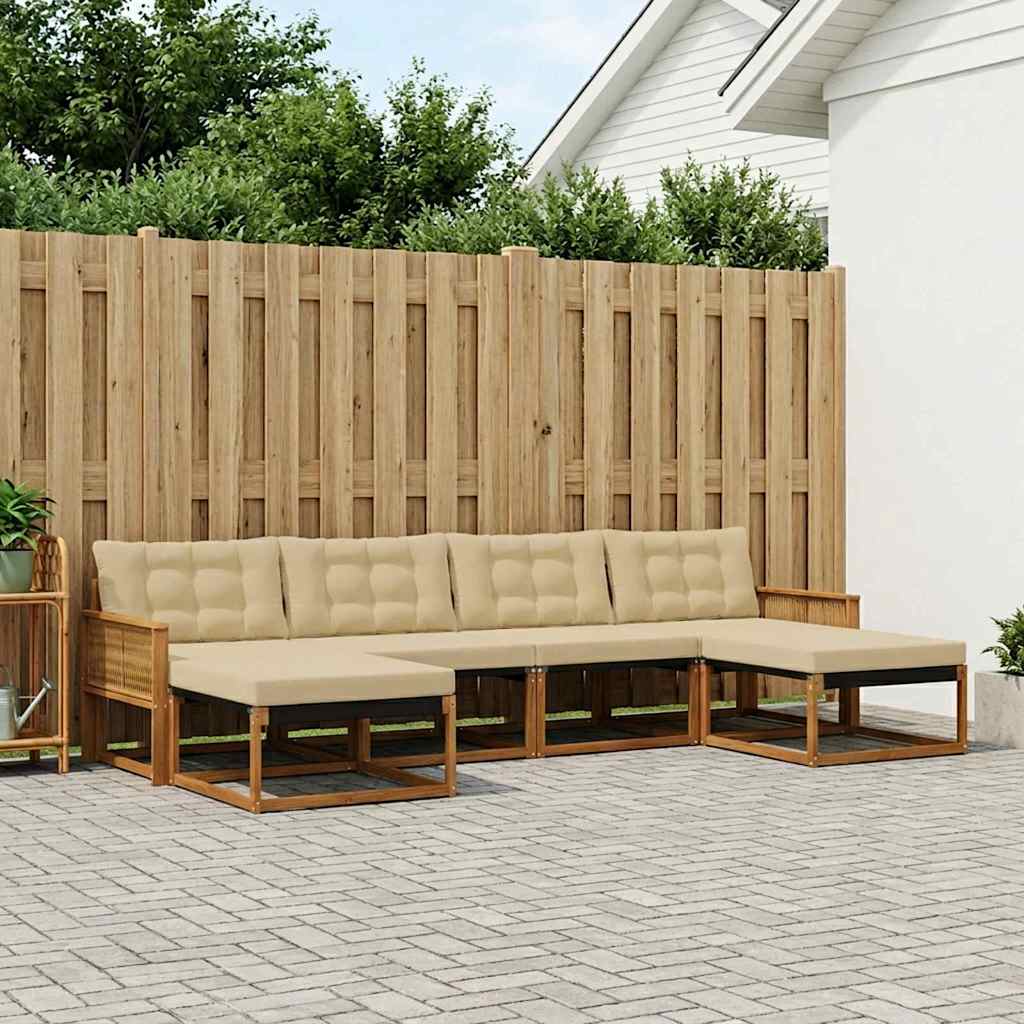 Udendørs sofagruppe med pude 6 pcs Naturlig og Beige