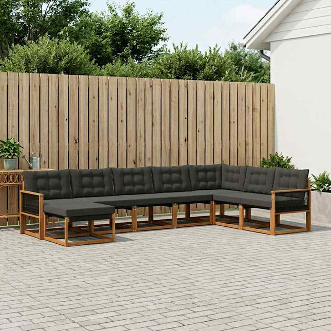 Udendørs sofagruppe med pude 8 pcs Naturfarvet og sort