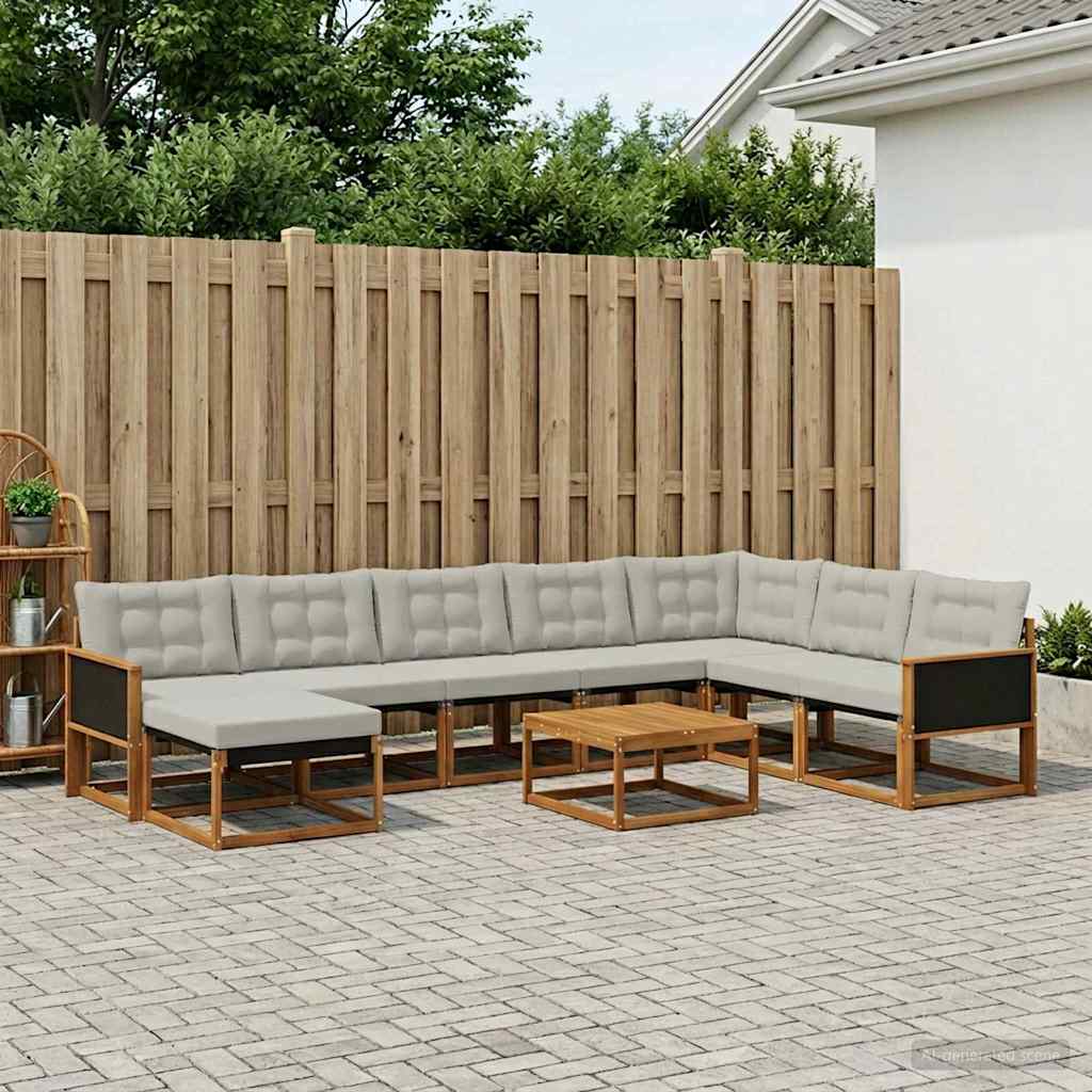 Udendørs sofagruppe med pude 9 pcs Naturfarvet og lysegrå