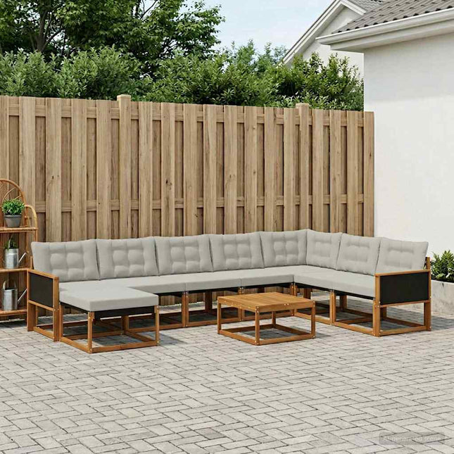 Udendørs sofagruppe med pude 9 pcs Naturfarvet og lysegrå