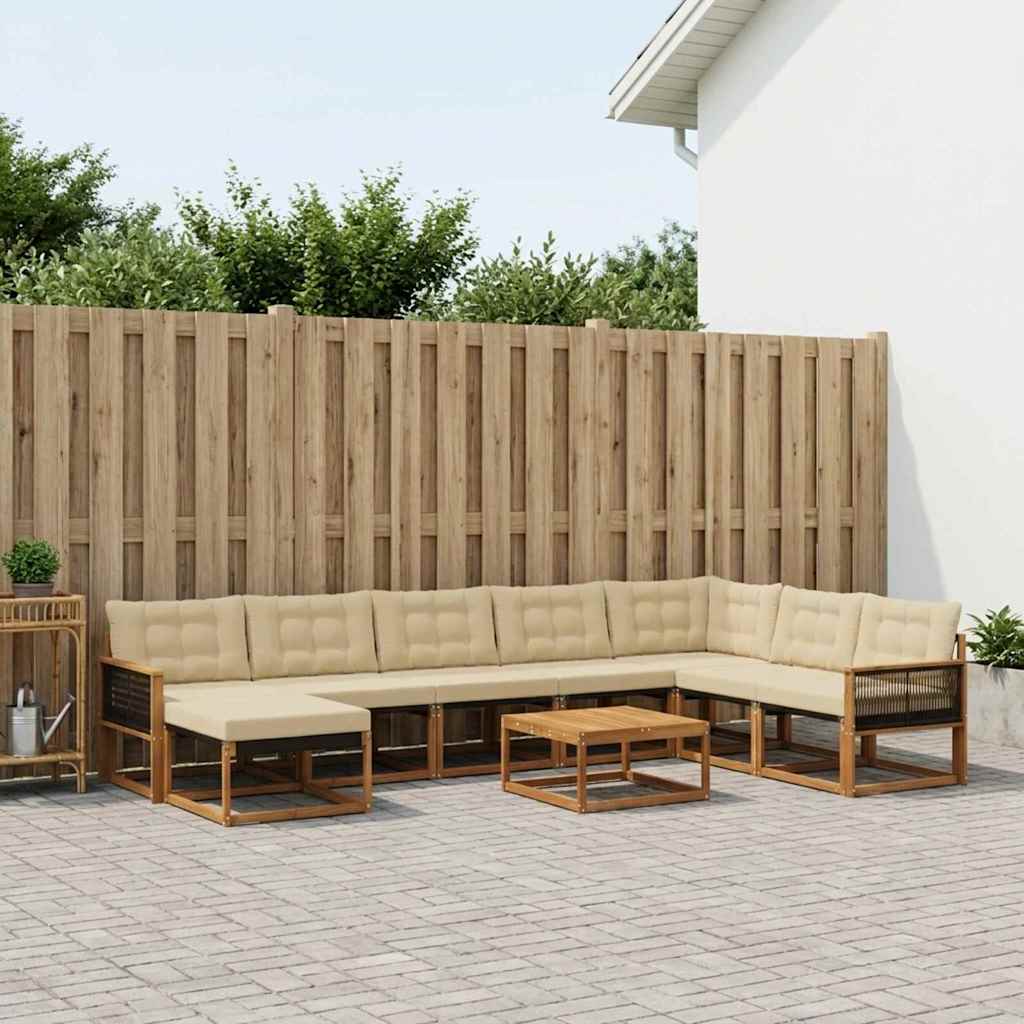 Udendørs sofagruppe 9 pcs Naturlig og Beige Massivt Akacietræ