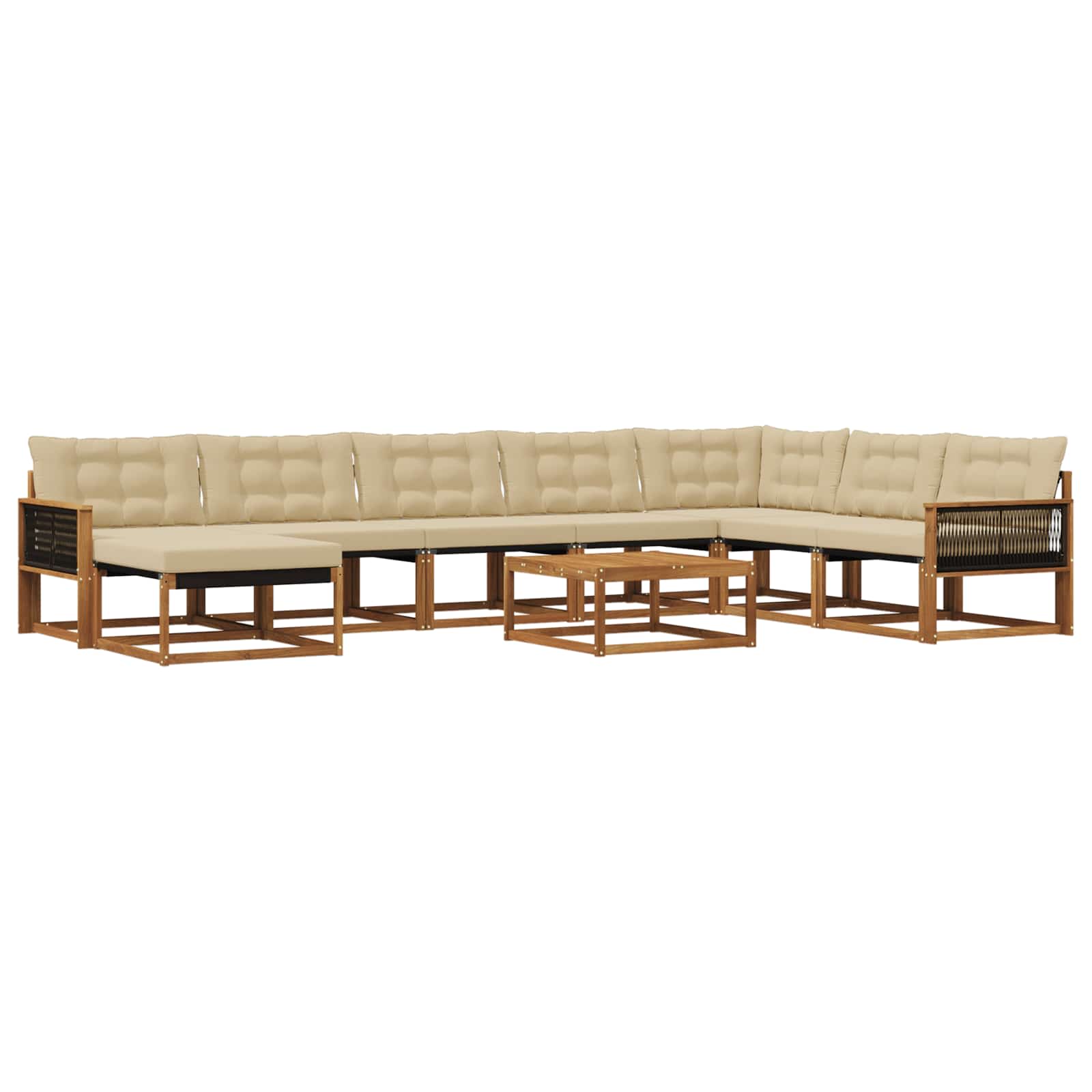 Udendørs sofagruppe 9 pcs Naturlig og Beige Massivt Akacietræ