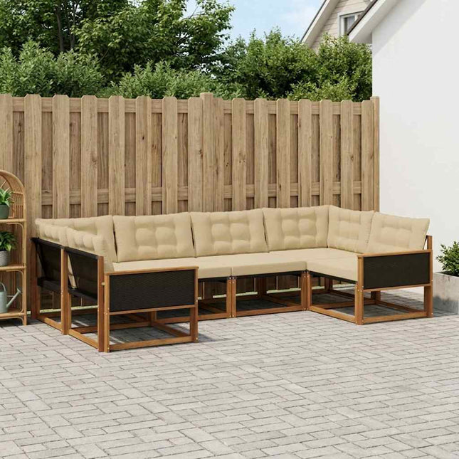 Udendørs sofagruppe med pude 6 pcs Naturlig og Beige