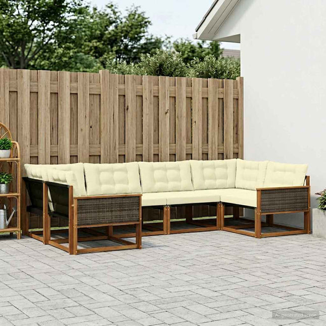 Udendørs sofagruppe med pude 6 pcs Naturlig og Fløde