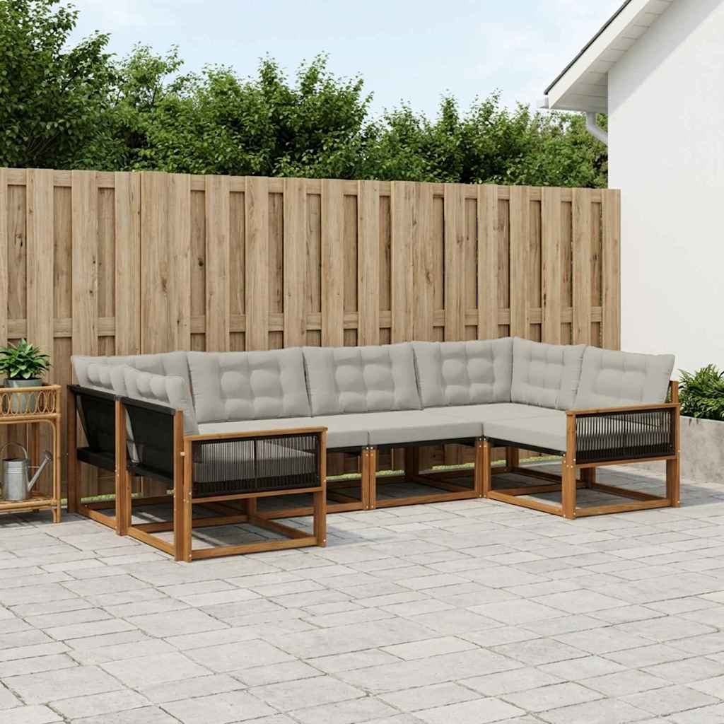 Udendørs sofagruppe med pude 6 pcs Naturfarvet og lysegrå