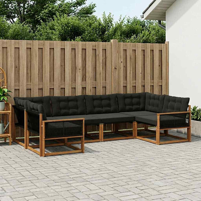 Udendørs sofagruppe med pude 6 pcs Naturfarvet og sort
