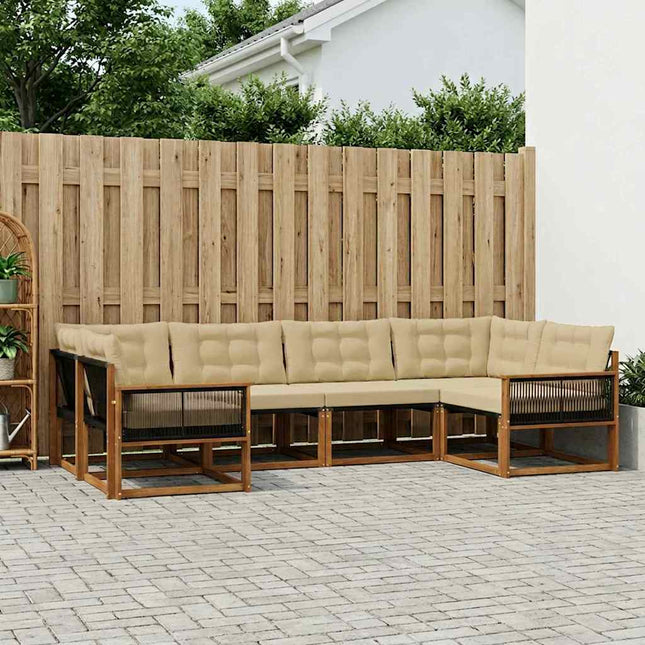 Udendørs sofagruppe med pude 6 pcs Naturlig og Beige