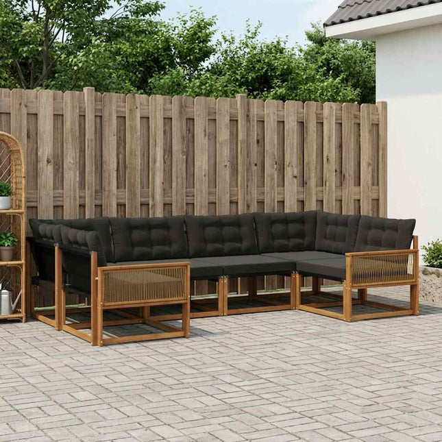 Udendørs sofagruppe med pude 6 pcs Naturfarvet og sort