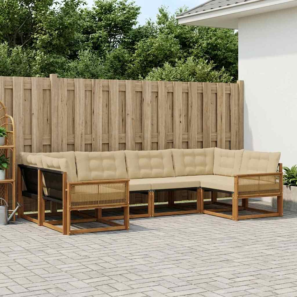 Udendørs sofagruppe med pude 6 pcs Naturlig og Beige