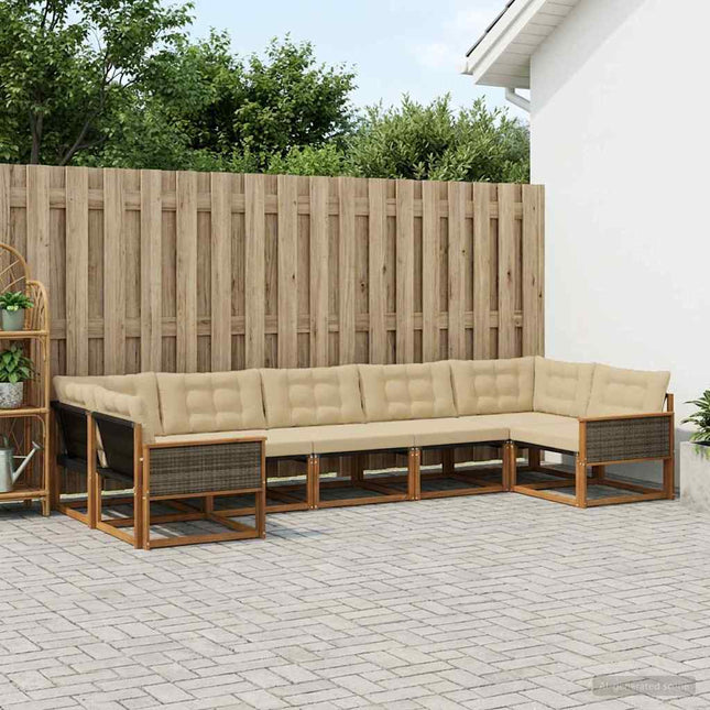 Udendørs sofagruppe med pude 7 pcs Naturlig og Beige