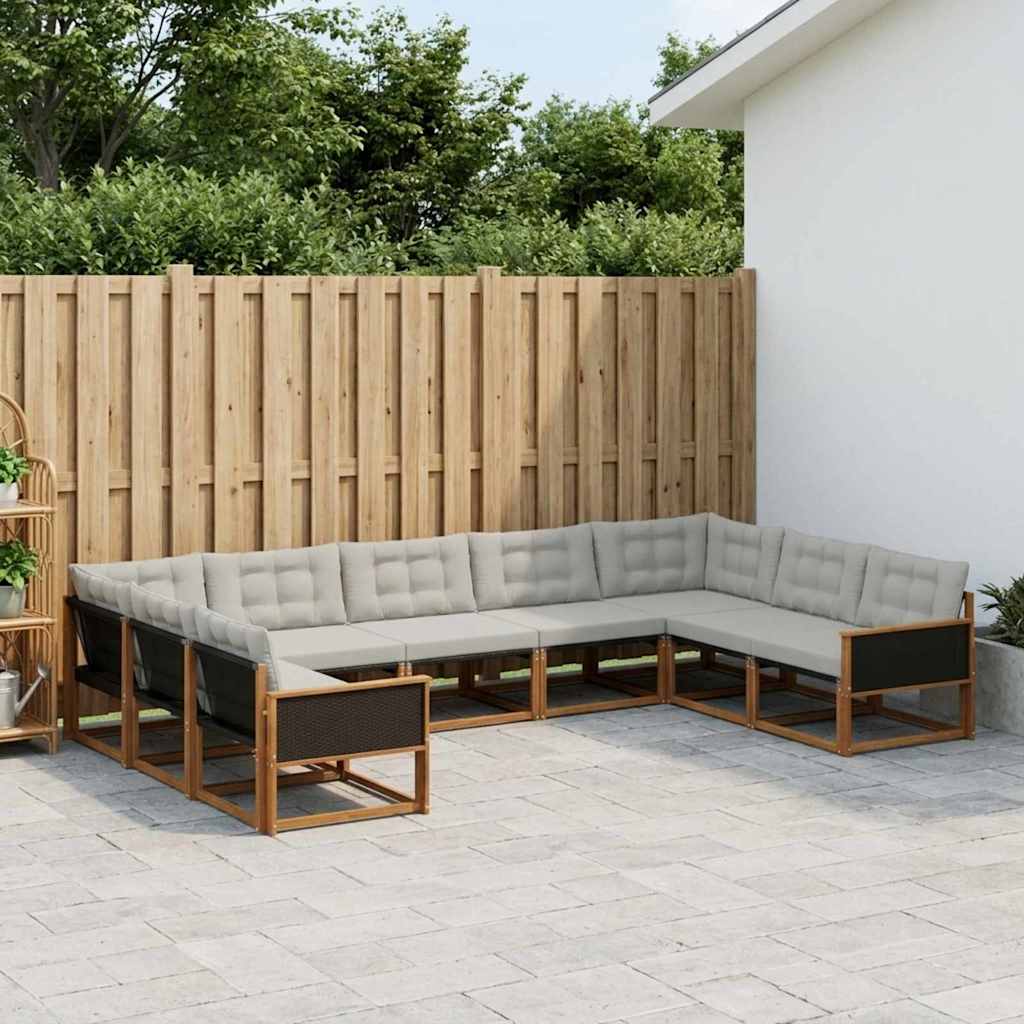 Udendørs sofagruppe med pude 9 pcs Naturfarvet og lysegrå
