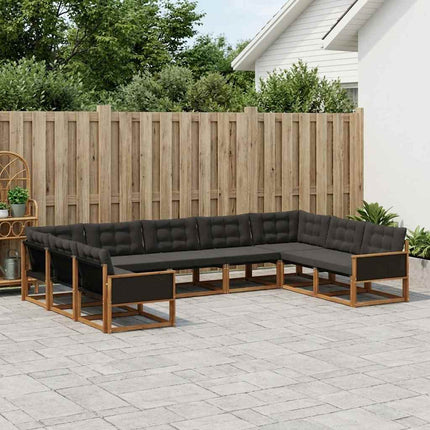Udendørs sofagruppe med pude 9 pcs Naturfarvet og sort