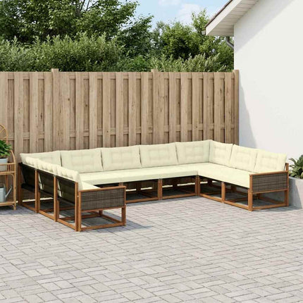Udendørs sofagruppe med pude 9 pcs Naturlig og Fløde