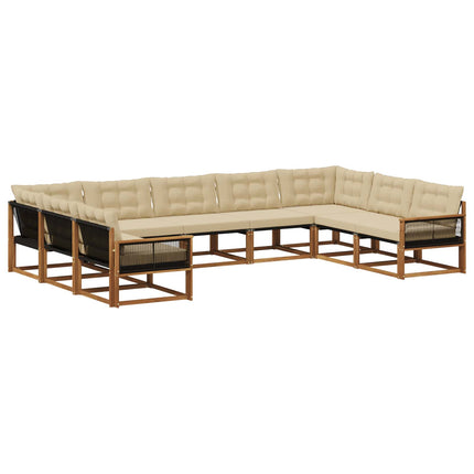 Udendørs sofagruppe med pude 9 pcs Naturlig og Beige