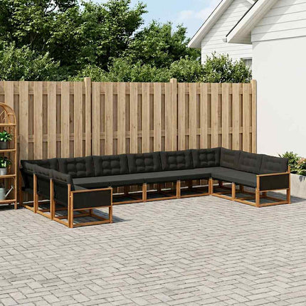 Udendørs sofagruppe med pude 10 pcs Naturfarvet og sort